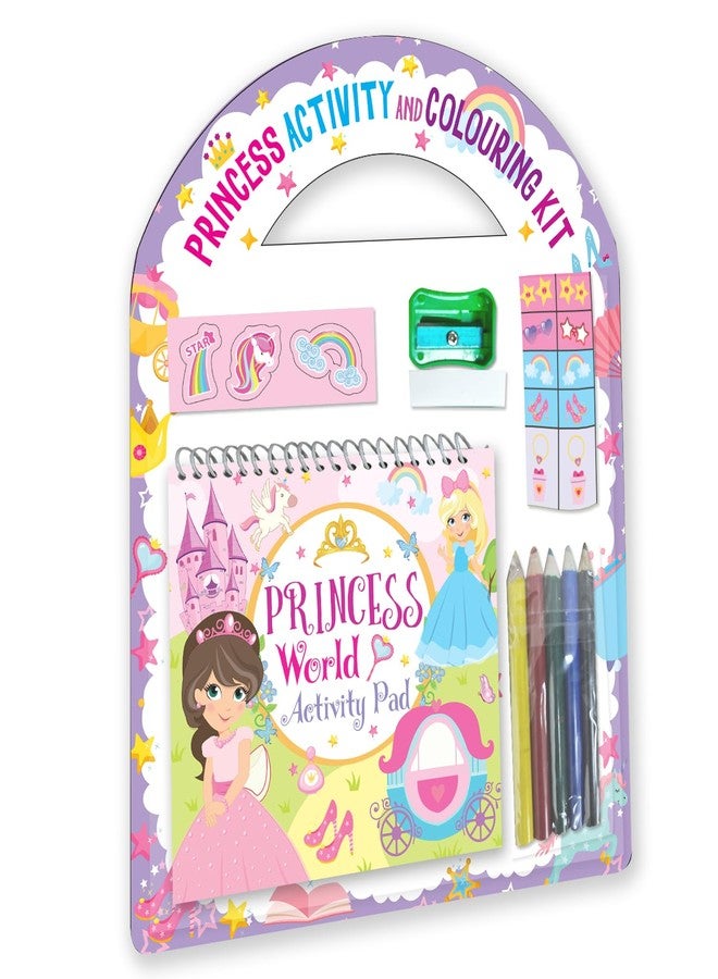 BRIJBASI Hello Friend Princess Colouring and Activity Kit: 24 Colouring Sheets with a Eraser & a Sharpener and 1 Sticker Sheet, 3+ yrs - Image 1